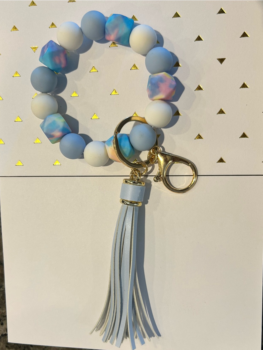 Blue Marble Beaded Tassel Keychain Wristlet